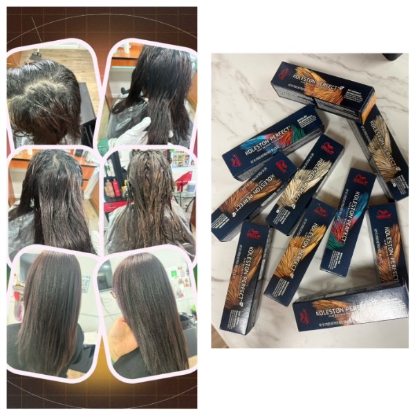 Before, during, and after a color service with Wella Koleston Perfect at Simple Cuts Framingham by Hannah